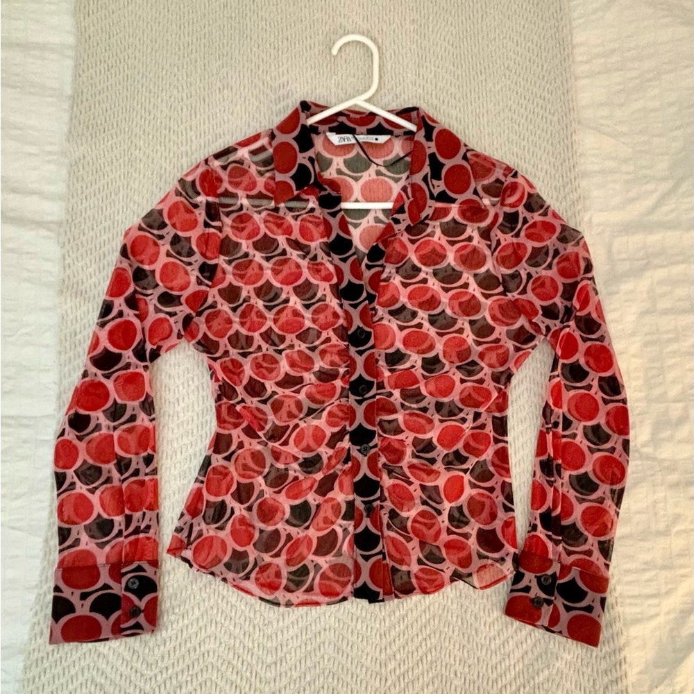 Zara long sleeve mesh blouse
